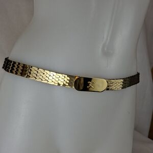 Vintage Metal Elegant Gold Tone Skinny Belt Glam Fancy Accent Stretchy Belt